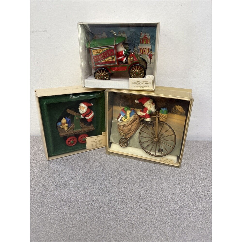 Hallmark Keepsake Ornament Lot, Santa Express, Cycling Santa, Rooftop Deliveries